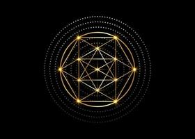 Gold Magic Alchemy symbols, Sacred Geometry. Religion, philosophy, spirituality, occultism concept. Linear triangle with lines and overlapping circles, print vector logo isolated on black background