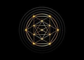 Gold Magic Alchemy symbols, Sacred Geometry. Religion, philosophy, spirituality, occultism concept. Linear triangle with lines and overlapping circles, print vector logo isolated on black background