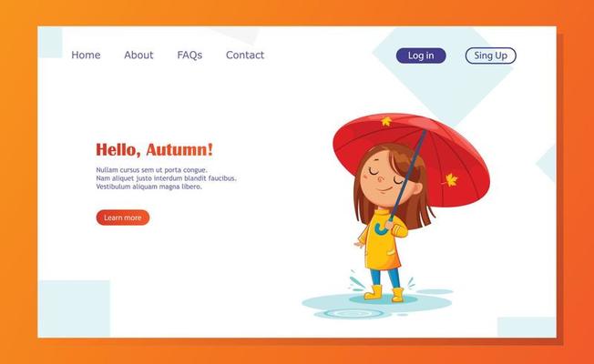 Girl in rad raincoat, rainy autumn