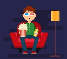 viendo películas en 3d en casa vector