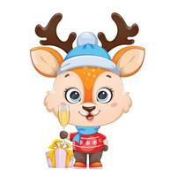 Cute baby deer holding a glass of champagne vector