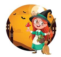 Happy Halloween. Beautiful little cartoon witch vector