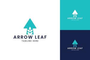 leaf arrow negative space logo design vector