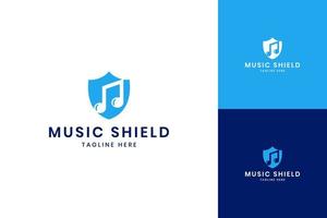 music shield negative space logo design vector