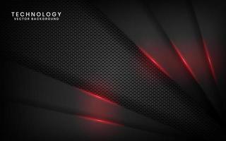 Capa de superposición de fondo de tecnología negra 3d abstracta en espacio oscuro con decoración de efecto de línea de luz roja. elemento de plantilla moderno estilo futuro para volante, banner, portada, folleto o página de destino vector