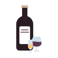 Botella de vino y copas beben icono aislado vector