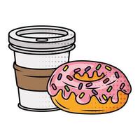 delicious sweet donut with coffee vector