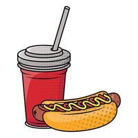 Delicioso hot dog con icono de comida rápida de soda vector