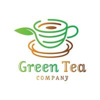 Green tea leaf cup logo design vector