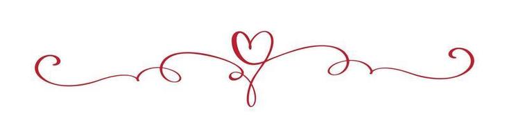 Red Flourish vintage Vector divider Valentines Day Hand Drawn Black Calligraphic Heart. Calligraphy Holiday illustration. Design element valentine. Icon love decor for web, wedding