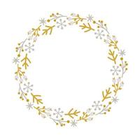 Christmas doodle hand drawn vector wreath floral branch and snowflakes frame for text decoration. Cute holiday Scandinavian style illustration