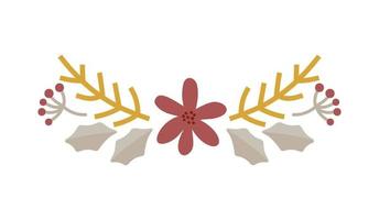 Christmas Hand Drawn branch and flower Vector Border divider. Design Elements Decoration Wreath and Holidays symbol with Flower and berries scandinavian branches