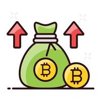 Arrow upward with coins pouch bitcoin profit vector