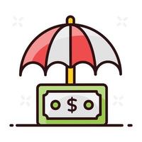 billete de banco bajo el seguro financiero paraguas vector