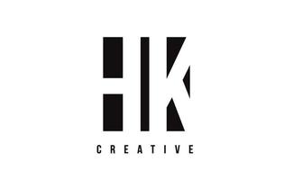 HK H K White Letter Logo Design with Black Square. vector