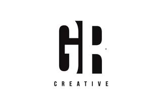 GR G R White Letter Logo Design with Black Square. vector