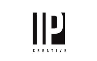 IP I P White Letter Logo Design with Black Square. vector