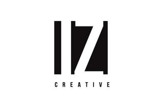 IZ I Z White Letter Logo Design with Black Square. vector