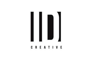 ID I D White Letter Logo Design with Black Square. vector