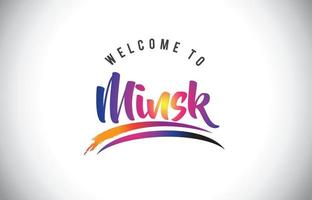 minsk bienvenido al mensaje en colores morados vibrantes y modernos. vector