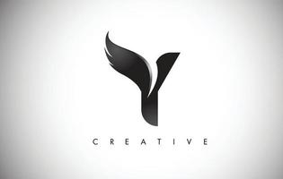 Y Letter Wings Logo Design with Black Bird Fly Wing Icon. vector