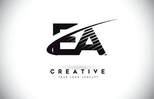 EA E A Letter Logo Design with Swoosh and Black Lines. vector