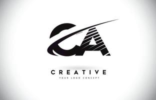 CA C A Letter Logo Design with Swoosh and Black Lines. vector