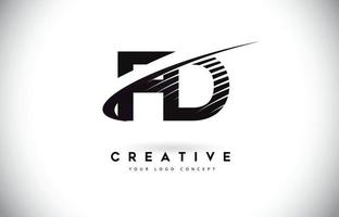 Diseño de logotipo fd fd letter con swoosh y líneas negras. vector