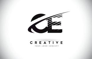 CE C E Letter Logo Design with Swoosh and Black Lines. vector