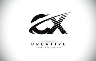 CX C X Letter Logo Design with Swoosh and Black Lines. vector