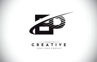 EP E P Letter Logo Design with Swoosh and Black Lines. vector