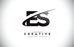 ES E S Letter Logo Design with Swoosh and Black Lines. vector