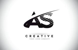 AS A S Letter Logo Design with Swoosh and Black Lines. vector