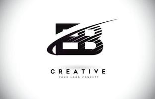 EB E B Letter Logo Design with Swoosh and Black Lines. vector