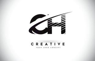 CH C H Letter Logo Design with Swoosh and Black Lines. vector