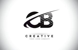 CB C B Letter Logo Design with Swoosh and Black Lines. vector