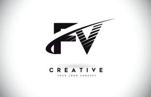 FV F V Letter Logo Design with Swoosh and Black Lines. vector