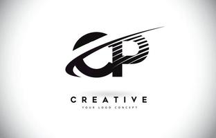 CP C P Letter Logo Design with Swoosh and Black Lines. vector
