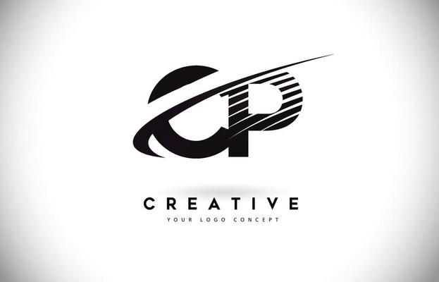 CP C P Letter Logo Design with Swoosh and Black Lines.