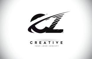 CZ C Z Letter Logo Design with Swoosh and Black Lines. vector