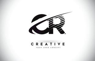 CR C R Letter Logo Design with Swoosh and Black Lines. vector