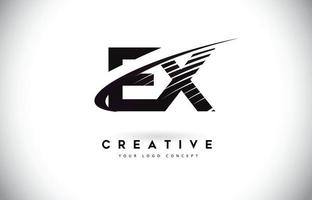 EX E X Letter Logo Design with Swoosh and Black Lines. vector