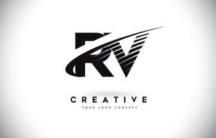 RV R V Letter Logo Design with Swoosh and Black Lines. vector