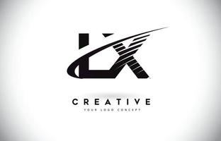 LX L X Letter Logo Design with Swoosh and Black Lines. vector