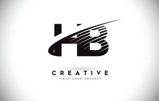 HB H B Letter Logo Design with Swoosh and Black Lines. vector