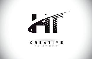 HT H T Letter Logo Design with Swoosh and Black Lines. vector