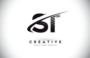 Diseño de logotipo de letra st st con swoosh y líneas negras. vector