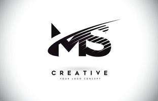 Diseño de logotipo de letra ms ms con swoosh y líneas negras. vector
