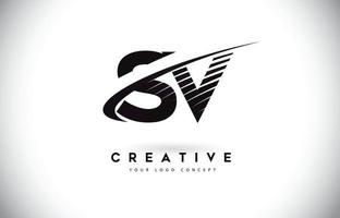 SV S V Letter Logo Design with Swoosh and Black Lines. vector