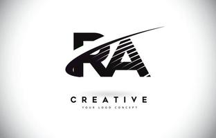 RA R A Letter Logo Design with Swoosh and Black Lines. vector